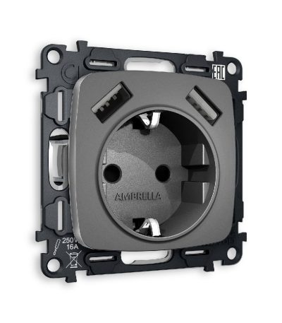 Комплект механизма розетки 2USB A+A 18W (быстрая зарядка) с/з Ambrella Volt Omega MO659010