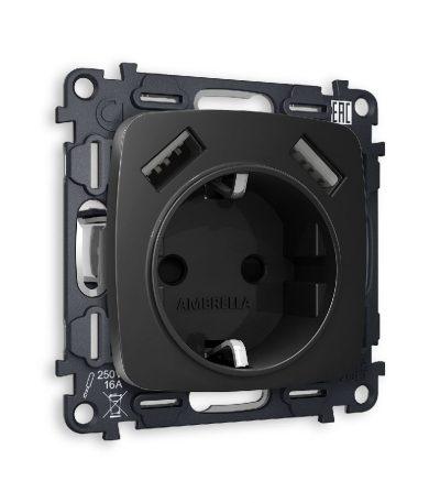 Комплект механизма розетки 2USB A+A 18W (быстрая зарядка) с/з Ambrella Volt Omega MO809010