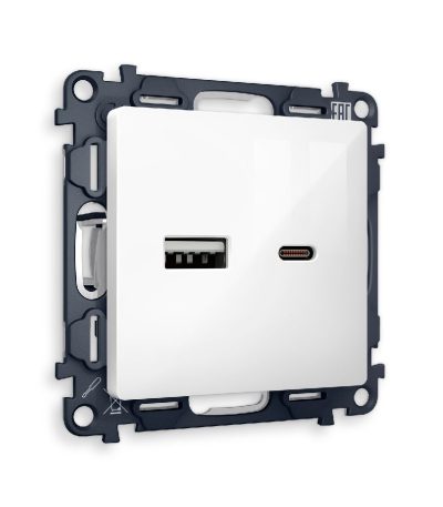 Комплект механизма розетки 2USB A+C 20W (быстрая зарядка) Ambrella Volt Alfa MA111010