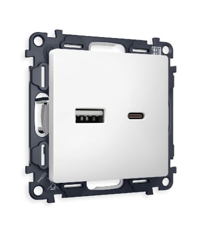 Комплект механизма розетки 2USB A+C 20W (быстрая зарядка) Ambrella Volt Alfa MA131010