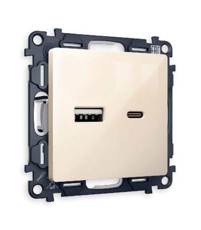 Комплект механизма розетки 2USB A+C 20W (быстрая зарядка) Ambrella Volt Alfa MA311010