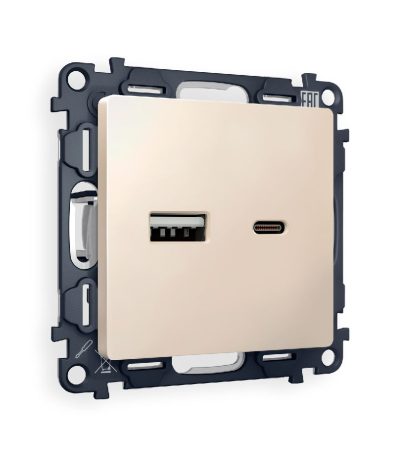 Комплект механизма розетки 2USB A+C 20W (быстрая зарядка) Ambrella Volt Alfa MA331010