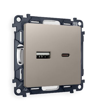 Комплект механизма розетки 2USB A+C 20W (быстрая зарядка) Ambrella Volt Alfa MA371010