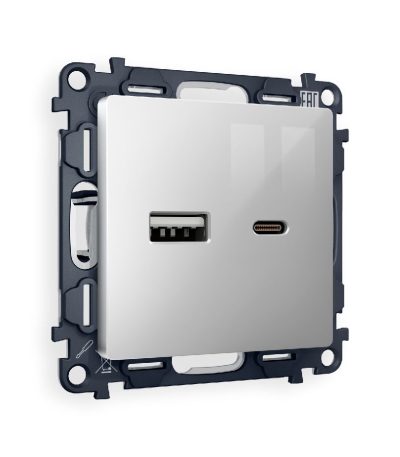 Комплект механизма розетки 2USB A+C 20W (быстрая зарядка) Ambrella Volt Alfa MA411010