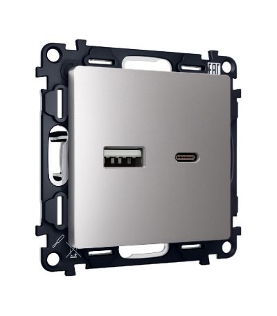 Комплект механизма розетки 2USB A+C 20W (быстрая зарядка) Ambrella Volt Alfa MA511010