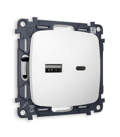 Комплект механизма розетки 2USB A+C 20W (быстрая зарядка) Ambrella Volt Omega MO131010