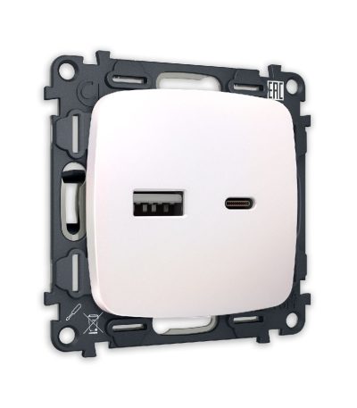 Комплект механизма розетки 2USB A+C 20W (быстрая зарядка) Ambrella Volt Omega MO211010