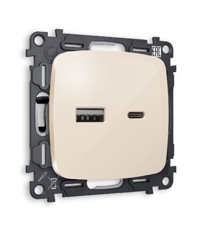 Комплект механизма розетки 2USB A+C 20W (быстрая зарядка) Ambrella Volt Omega MO311010