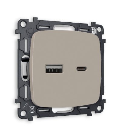 Комплект механизма розетки 2USB A+C 20W (быстрая зарядка) Ambrella Volt Omega MO371010