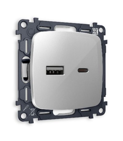 Комплект механизма розетки 2USB A+C 20W (быстрая зарядка) Ambrella Volt Omega MO411010