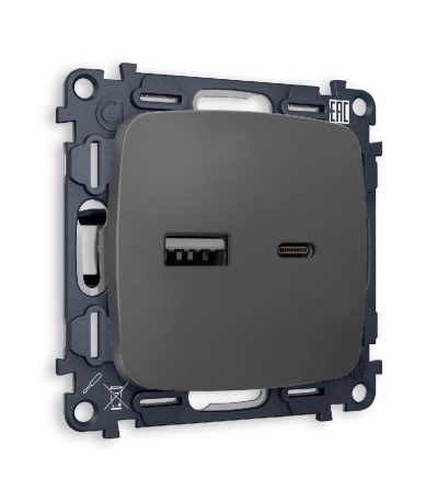 Комплект механизма розетки 2USB A+C 20W (быстрая зарядка) Ambrella Volt Omega MO911010