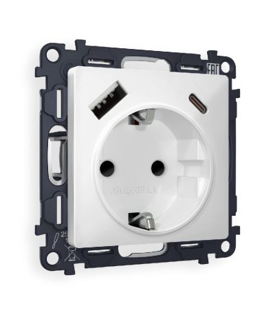 Комплект механизма розетки 2USB A+C 20W (быстрая зарядка) с/з Ambrella Volt Alfa MA130010