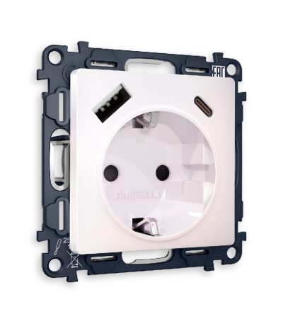 Комплект механизма розетки 2USB A+C 20W (быстрая зарядка) с/з Ambrella Volt Alfa MA210010