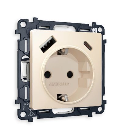 Комплект механизма розетки 2USB A+C 20W (быстрая зарядка) с/з Ambrella Volt Alfa MA330010