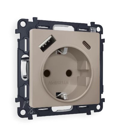 Комплект механизма розетки 2USB A+C 20W (быстрая зарядка) с/з Ambrella Volt Alfa MA370010