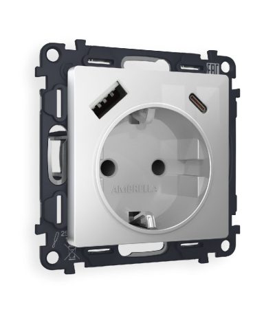 Комплект механизма розетки 2USB A+C 20W (быстрая зарядка) с/з Ambrella Volt Alfa MA410010