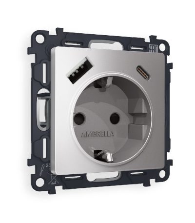 Комплект механизма розетки 2USB A+C 20W (быстрая зарядка) с/з Ambrella Volt Alfa MA510010