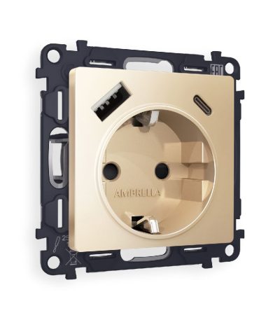 Комплект механизма розетки 2USB A+C 20W (быстрая зарядка) с/з Ambrella Volt Alfa MA610010