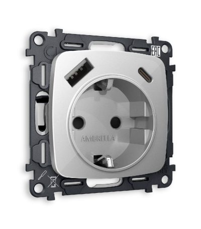 Комплект механизма розетки 2USB A+C 20W (быстрая зарядка) с/з Ambrella Volt Omega MO410010