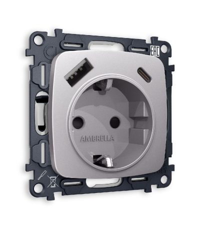 Комплект механизма розетки 2USB A+C 20W (быстрая зарядка) с/з Ambrella Volt Omega MO510010