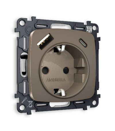 Комплект механизма розетки 2USB A+C 20W (быстрая зарядка) с/з Ambrella Volt Omega MO640010