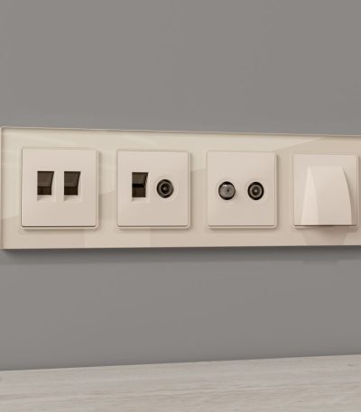 Комплект механизма розетки компьютерной + TV оконечной RJ-45 с автоматической защитной шторкой Alfa Бежевый матовый Quant Ambrella Volt MA332510 (AP3325, VM195)