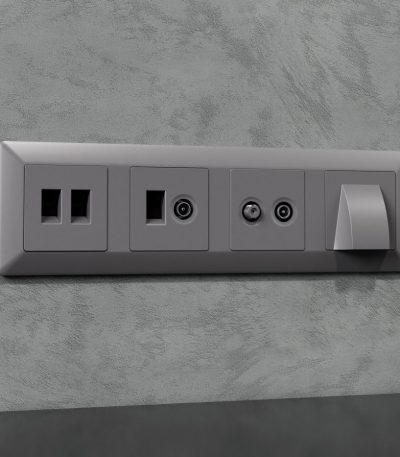 Комплект механизма розетки компьютерной + TV оконечной RJ-45 с автоматической защитной шторкой Alfa Сталь матовый Quant Ambrella Volt MA512510 (AP5125, VM195)