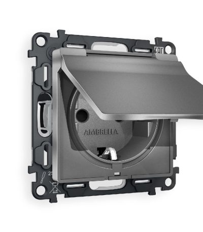 Комплект механизма розетки с/з со шторками и крышкой Ambrella Volt Alfa MA658010