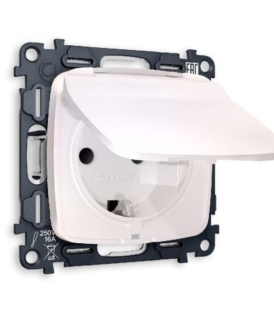 Комплект механизма розетки с/з со шторками и крышкой Ambrella Volt Omega MO208010