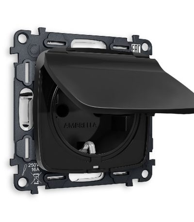 Комплект механизма розетки с/з со шторками и крышкой Ambrella Volt Omega MO808010