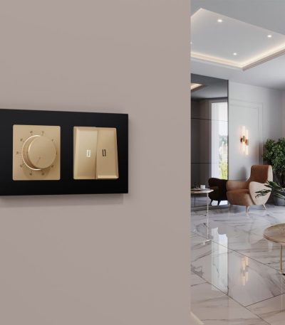 Комплект механизма терморегулятора с датчиком для теплого пола с подсветкой 16A-250V Alfa Шампань Quant Ambrella Volt MA605710 (AP6057, VM1381)