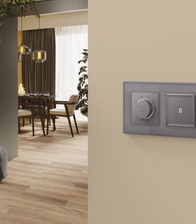 Комплект механизма терморегулятора с датчиком для теплого пола с подсветкой 16A-250V Alfa Сталь матовый Quant Ambrella Volt MA505710 (AP5057, VM1381)