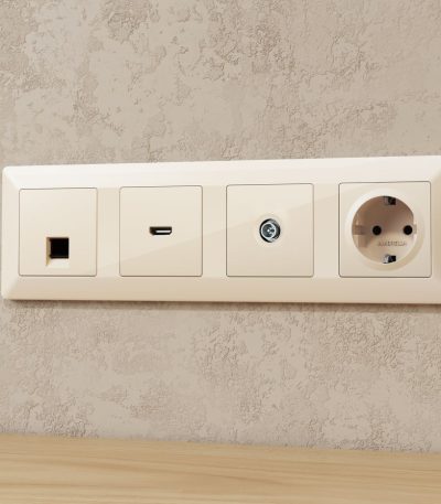 Комплект механизма TV розетки оконечной экранированной 5-1000MHz 3dB Alfa Бежевый глянец Quant Ambrella Volt MA313005 (AP3130, VM199)