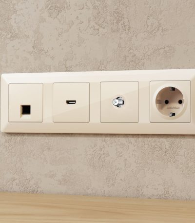 Комплект механизма TV розетки SAT 5-2400MHz 3.5dB Alfa Бежевый глянец Quant Ambrella Volt MA313050 (AP3130, VM215)