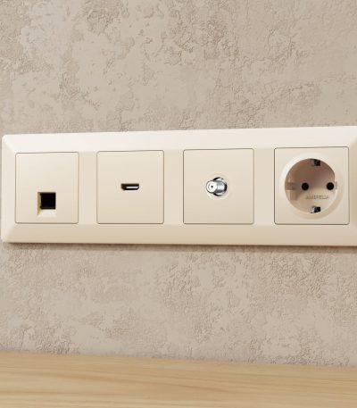 Комплект механизма TV розетки SAT 5-2400MHz 3.5dB Alfa Бежевый матовый Quant Ambrella Volt MA333050 (AP3330, VM215)