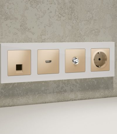 Комплект механизма TV розетки SAT 5-2400MHz 3.5dB Alfa Шампань Quant Ambrella Volt MA613050 (AP6130, VM215)