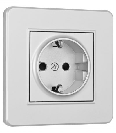 Комплект розетки с/з и шторками и рамкой Arte Milano SET16-1-40-1 silver