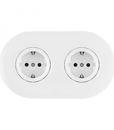 Круглая розетка двойная (двухпостовая) с/з и шторками Arte Milano SET08-2-40-1x2 white