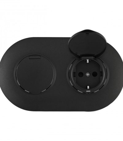 Круглая розетка двойная (двухпостовая) с/з и шторками Arte Milano SET08-2-41-1x2 black