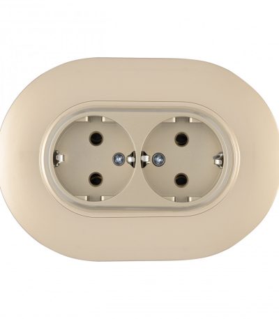 Круглая розетка двойная с/з и шторками Arte Milano SET08-double-40-2 shampan