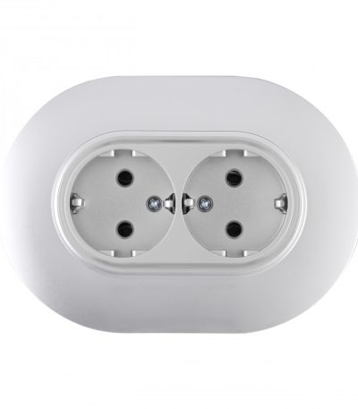 Круглая розетка двойная с/з и шторками Arte Milano SET08-double-40-2 silver