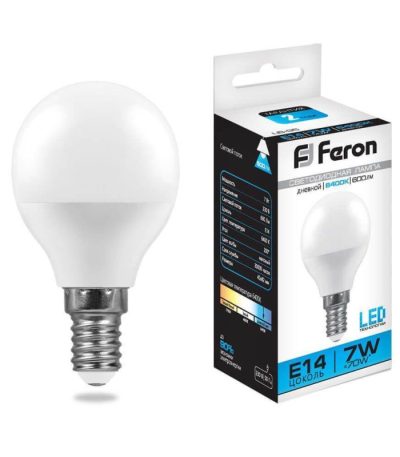 Лампа светодиодная Feron E14 7W 6400K Шар Матовая LB-95 25480