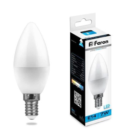 Лампа светодиодная Feron E14 7W 6400K Свеча Матовая LB-97 25477
