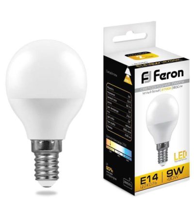 Лампа светодиодная Feron E14 9W 2700K Шар Матовая LB-550 25801