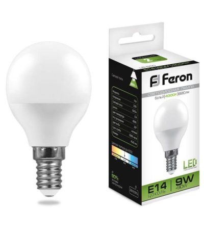 Лампа светодиодная Feron E14 9W 4000K Шар Матовая LB-550 25802