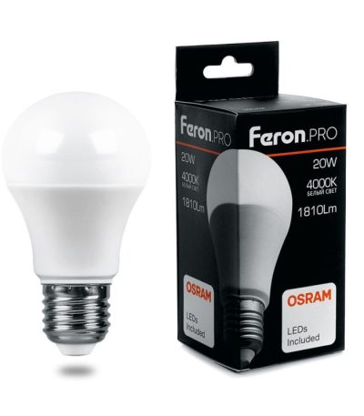 Лампа светодиодная Feron E27 20W 4000K Шар Матовая LB-98 25788
