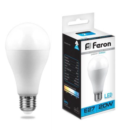 Лампа светодиодная Feron E27 20W 6400K Шар Матовая LB-98 25789