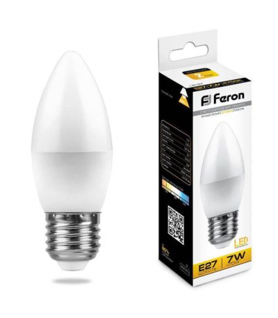 Лампа светодиодная Feron E27 7W 2700K Свеча Матовая LB-97 25758