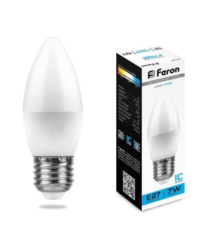 Лампа светодиодная Feron E27 7W 6400K Свеча Матовая LB-97 25883