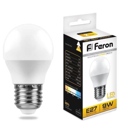 Лампа светодиодная Feron E27 9W 2700К Шар Матовая LB-550 25804